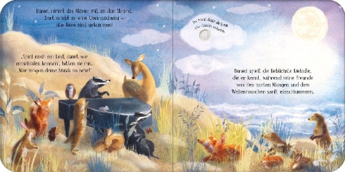 Buchcover und Innenansicht für das Buch: Hör gut zu, leg dich zur Ruh! Einschlafen mit den Waldtieren
