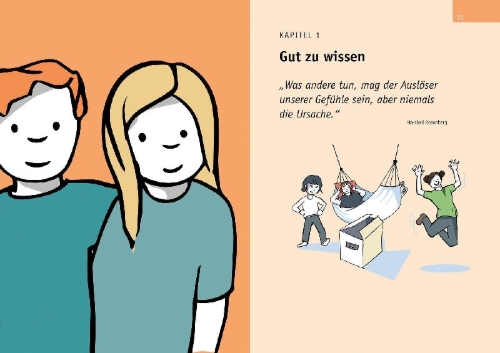 Buchcover und Innenansicht für das Buch: Gefühle begleiten, Bedürfnisse erkennen in der Ganztagsschule