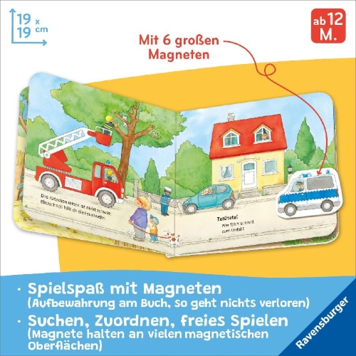 Buchcover und Innenansicht für das Buch: Mein erstes Magnetbuch - Was fährt wo? Fahrzeuge