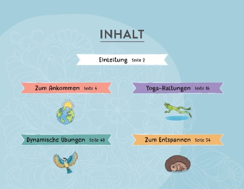 Buchcover und Innenansicht für das Buch: Yoga für Kinder - 30 einfache Übungen für Kinder von 2 bis 6 Jahren