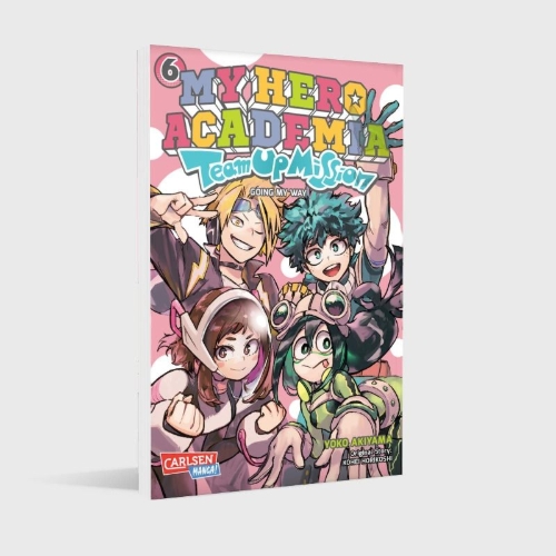 Buchcover und Innenansicht für das Buch: Boku no Hero Academia: Team Up Mission