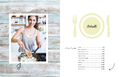Buchcover und Innenansicht für das Buch: 365 Low-Carb-Rezepte