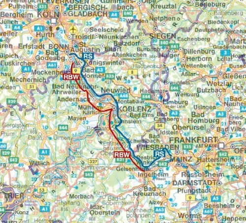 Buchcover und Innenansicht für das Buch: ROTHER Wanderführer Rheinsteig - RheinBurgenWeg. 34 Etappen auf den Weitwanderwegen rechts und links des romantischen Mittelrheins