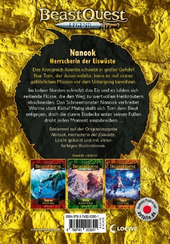 Buchcover und Innenansicht für das Buch: Beast Quest Legend (Band 5) - Nanook, Herrscherin der Eiswüste