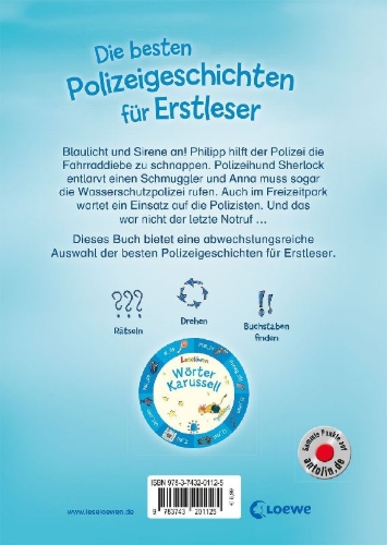 Buchcover und Innenansicht für das Buch: Leselöwen - Die besten Polizeigeschichten für Erstleser
