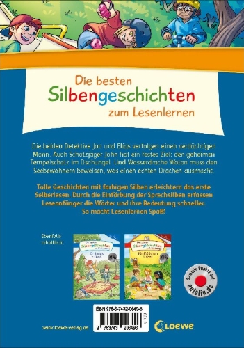 Buchcover und Innenansicht für das Buch: Die besten Silbengeschichten zum Lesenlernen für Jungs 1. Klasse