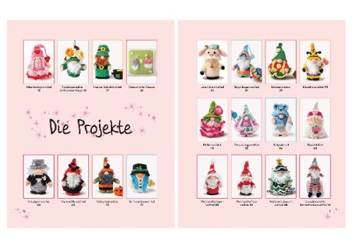 Buchcover und Innenansicht für das Buch: Gnomes in Crochet - 20 fun Amigurumi friends for every occasion