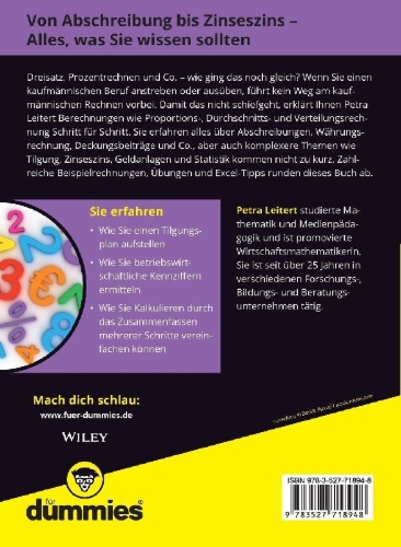 Buchcover und Innenansicht für das Buch: Kaufmännisches Rechnen für Dummies
