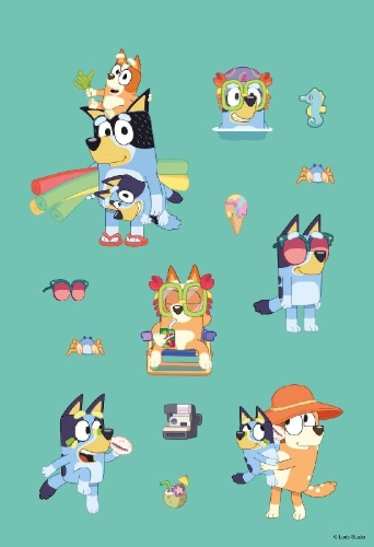 Buchcover und Innenansicht für das Buch: Bluey: Superstarker Sticker- und Malspaß