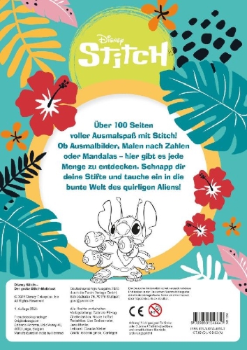 Buchcover und Innenansicht für das Buch: Disney Stitch: Der große Stitch-Malblock