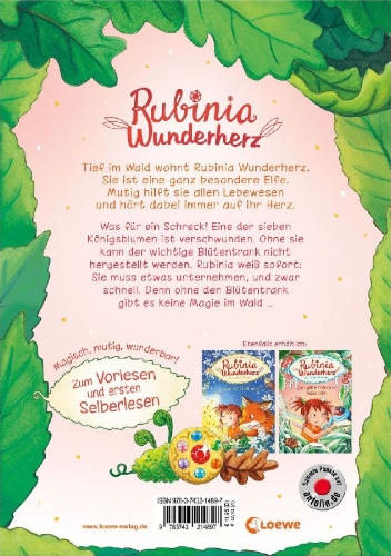 Buchcover und Innenansicht für das Buch: Rubinia Wunderherz, die mutige Waldelfe (Band 6) - Das Rätsel der Königsblume