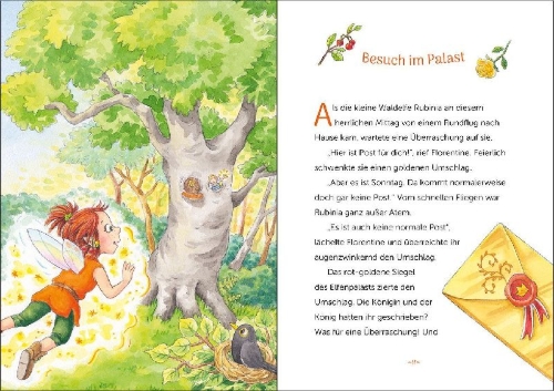 Buchcover und Innenansicht für das Buch: Rubinia Wunderherz, die mutige Waldelfe (Band 6) - Das Rätsel der Königsblume