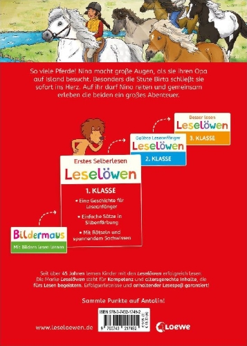 Buchcover und Innenansicht für das Buch: Leselöwen 1. Klasse - Abenteuer bei den Islandpferden