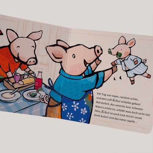 Buchcover und Innenansicht für das Buch: Ab ins Bett, Ferkel!
