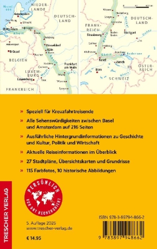 Buchcover und Innenansicht für das Buch: TRESCHER Reiseführer Flusskreuzfahrten Rhein