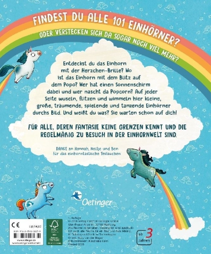 Buchcover und Innenansicht für das Buch: 101 Einhörner. Mein fabelhaftes Suchbuch