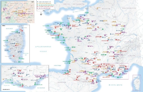 Buchcover und Innenansicht für das Buch: In 225 Reisen durch Frankreich