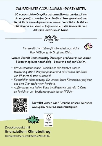 Buchcover und Innenansicht für das Buch: Comfy Life I 20 Ausmal-Postkarten