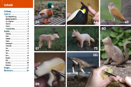 Buchcover und Innenansicht für das Buch: Einfach Tiere schnitzen