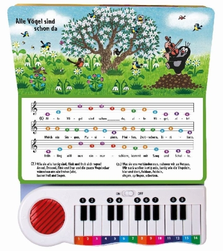 Buchcover und Innenansicht für das Buch: Trötsch Der kleine Maulwurf Klavierbuch Meine ersten Lieder