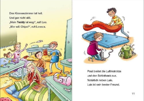 Buchcover und Innenansicht für das Buch: Leselöwen 1. Klasse - Lesenacht im Klassenzimmer