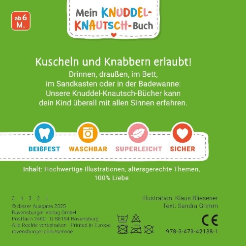 Buchcover und Innenansicht für das Buch: Mein Knuddel-Knautsch-Buch - Mein Bagger