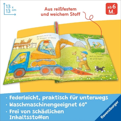 Buchcover und Innenansicht für das Buch: Mein Knuddel-Knautsch-Buch - Mein Bagger