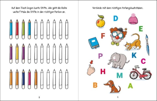 Buchcover und Innenansicht für das Buch: Mein Schulstart-Rätselbuch