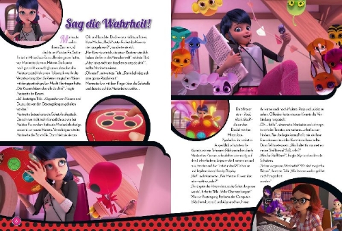 Buchcover und Innenansicht für das Buch: Miraculous: Die Hüterin der Miraculous - Neue Geschichten von Ladybug und Cat Noir