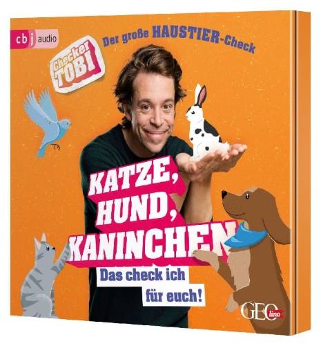 Buchcover und Innenansicht für das Buch: Checker Tobi  - Der große Haustier-Check: Katze, Hund, Kaninchen - Das check ich für euch!