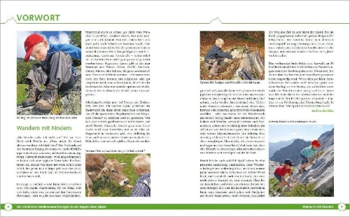 Buchcover und Innenansicht für das Buch: Die schönsten Familienwanderungen in den bayerischen Alpen