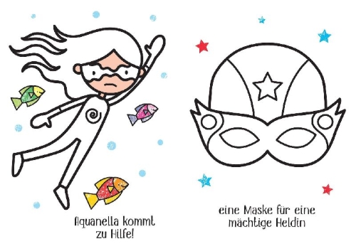 Buchcover und Innenansicht für das Buch: Kleine Kreativ-Werkstatt - Ganz einfach ausmalen: Superkids