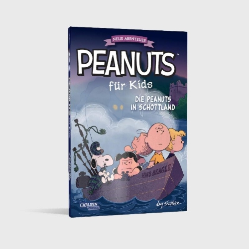 Buchcover und Innenansicht für das Buch: Peanuts für Kids - Neue Abenteuer 4: Die Peanuts in Schottland