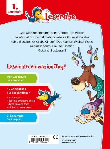 Buchcover und Innenansicht für das Buch: Wichtel Wolle rettet Weihnachten - Leserabe ab 1. Klasse - Erstlesebuch für Kinder ab 6 Jahren