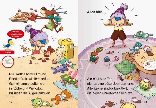 Buchcover und Innenansicht für das Buch: Wichtel Wolle rettet Weihnachten - Leserabe ab 1. Klasse - Erstlesebuch für Kinder ab 6 Jahren