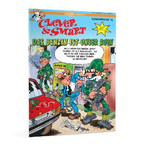 Buchcover und Innenansicht für das Buch: Mortadelo y Filemon: Gasolina... la ruina!