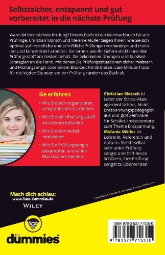 Buchcover und Innenansicht für das Buch: Prüfungen bestehen für Dummies