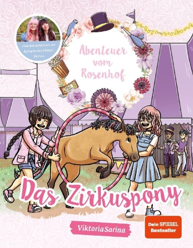 Buchcover und Innenansicht für das Buch: Abenteuer vom Rosenhof. Das Zirkuspony