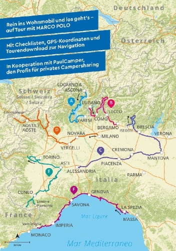 Buchcover und Innenansicht für das Buch: MARCO POLO Camper Guide Lombardei, Piemont & Ligurien