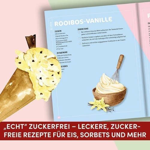 Buchcover und Innenansicht für das Buch: Die 150 besten zuckerfreien Rezepte für die Ninja Creami