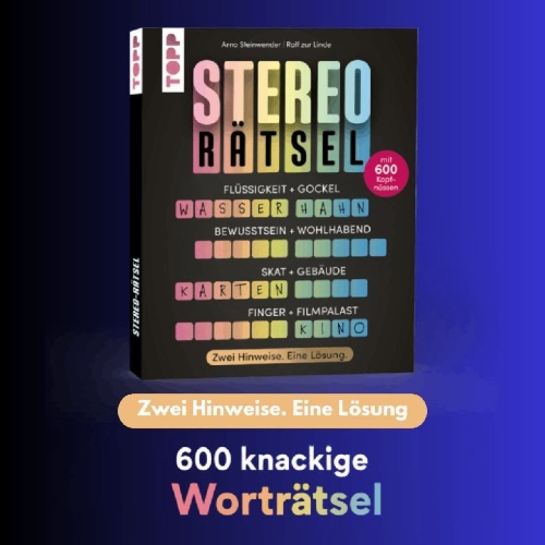 Buchcover und Innenansicht für das Buch: Stereo-Rätsel - Zwei Hinweise, eine Lösung