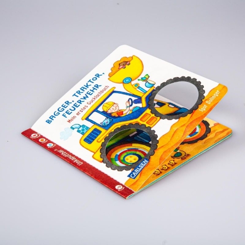 Buchcover und Innenansicht für das Buch: Baby Pixi (unkaputtbar) 115: Bagger, Traktor, Feuerwehr