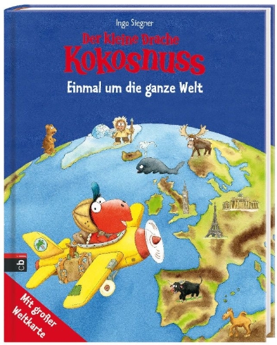 Buchcover und Innenansicht für das Buch: Der kleine Drache Kokosnuss - Einmal um die ganze Welt