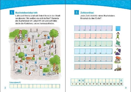 Buchcover und Innenansicht für das Buch: Leselöwen Rätsel-Rallye für Leseprofis - 2. Klasse (Rot)