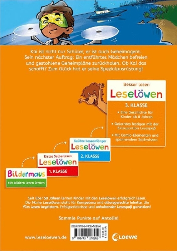 Buchcover und Innenansicht für das Buch: Leselöwen 3. Klasse - Geheimagent auf gefährlicher Mission