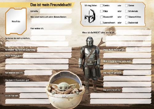 Buchcover und Innenansicht für das Buch: Star Wars The Mandalorian: Freundebuch