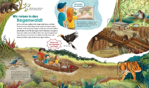 Buchcover und Innenansicht für das Buch: WAS IST WAS Junior Band 46 Erforsche den Regenwald!