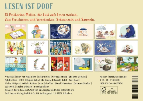 Buchcover und Innenansicht für das Buch: Lesen ist doof Postkarten-Set