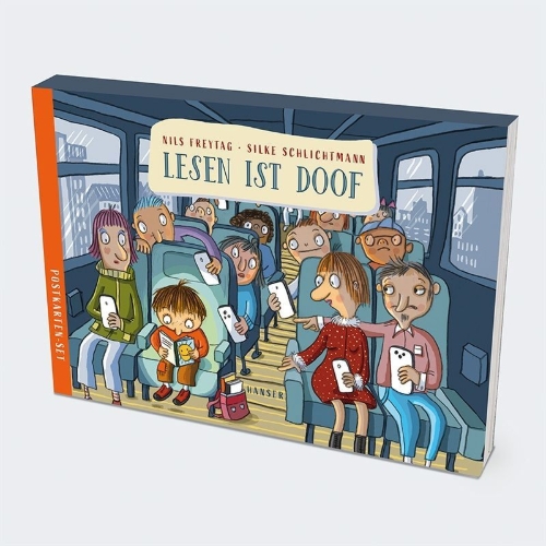Buchcover und Innenansicht für das Buch: Lesen ist doof Postkarten-Set
