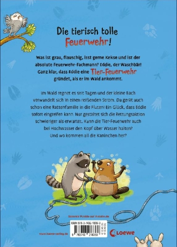 Buchcover und Innenansicht für das Buch: Die Tier-Feuerwehr (Band 2) - Eine klitschnasse Rettungsaktion